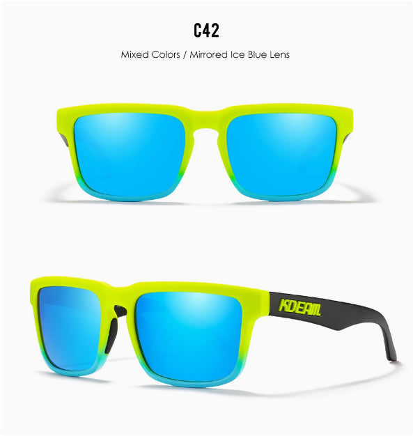 Men And Women Dazzling Color Polarized Sunglasses in C42 design with mixed colors and mirrored ice blue lens.