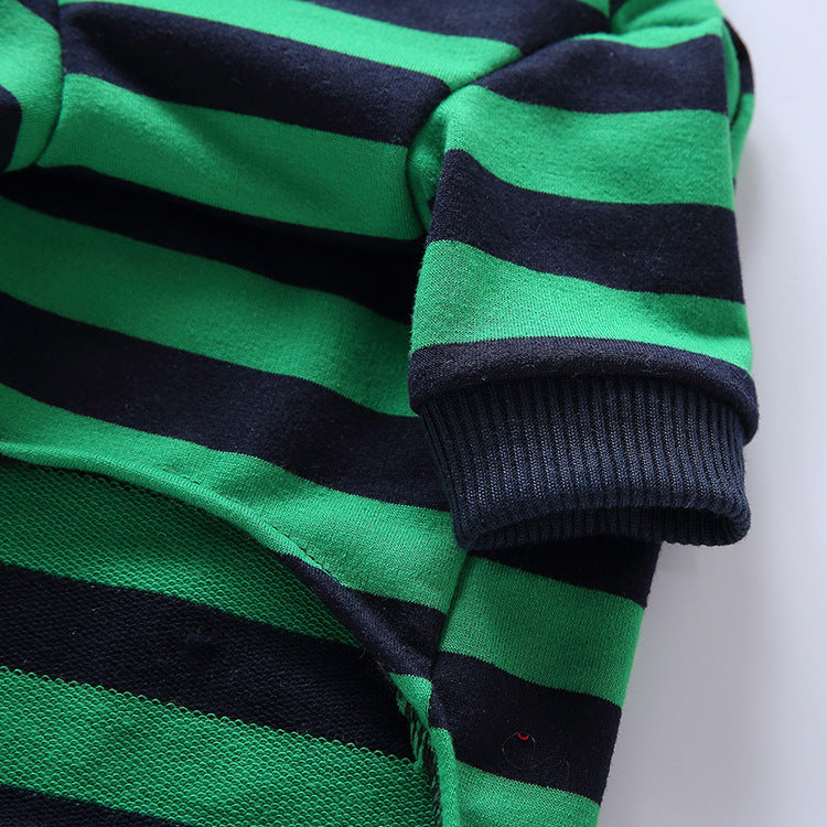 Fashion Personality Home Dog Clothes in green and black striped design detail for pets.