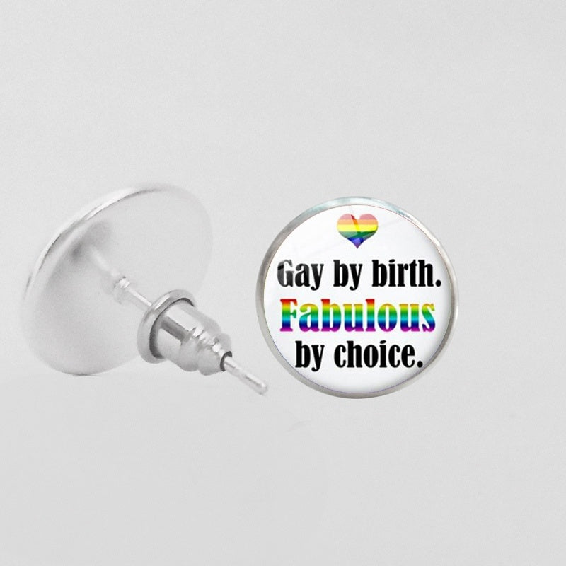 LGBT Pride Round Glass Stud Earrings Gay Lesbian Bisexual Transgender Jewelry Accessories