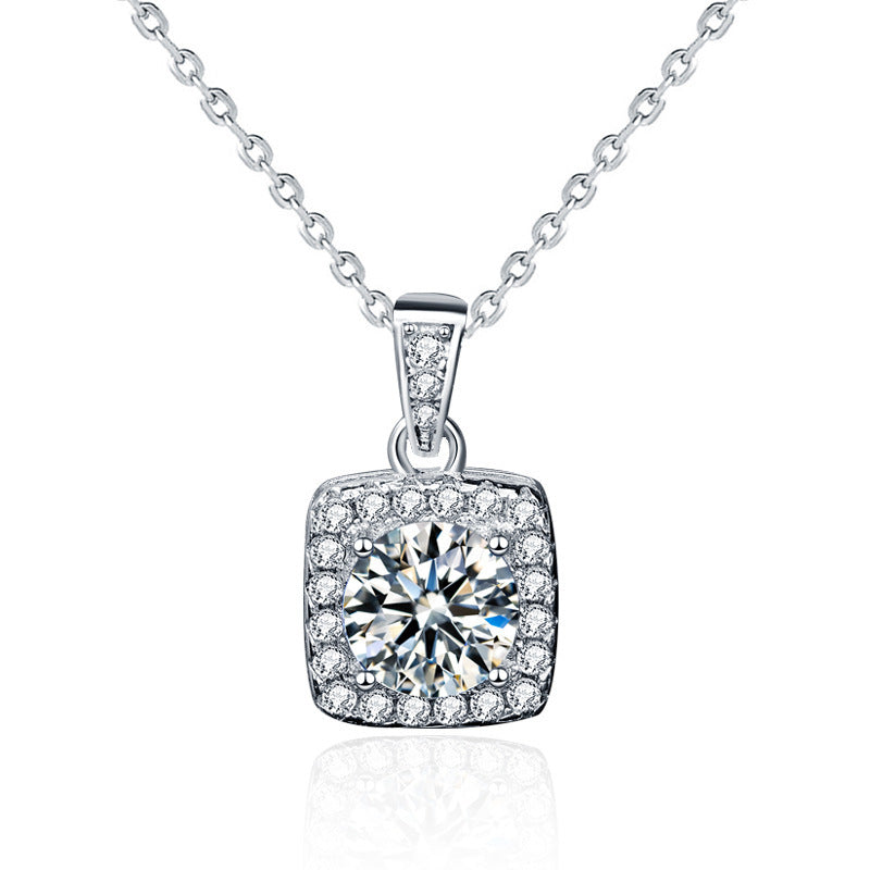 S925 Sterling Silver Jewelry Moissanite Pendant Necklace featuring a sparkling square-cut design, perfect for fashion jewellery.