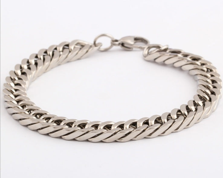 Titanium steel bracelet in a geometric chain style, men's fashion jewellery for Christmas, 21.5cm long and 10mm wide.