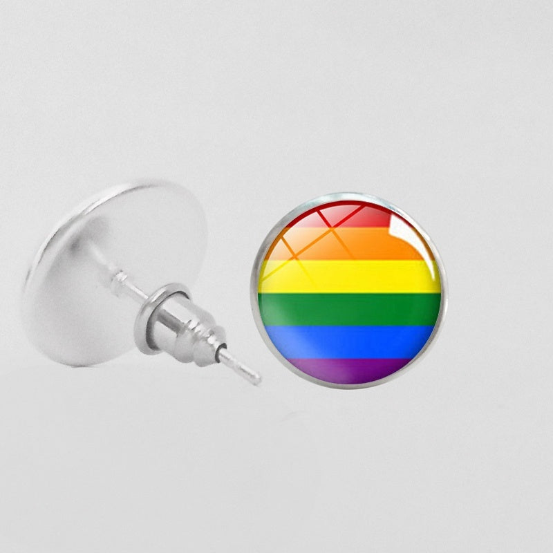 LGBT Pride Round Glass Stud Earrings Gay Lesbian Bisexual Transgender Jewelry Accessories