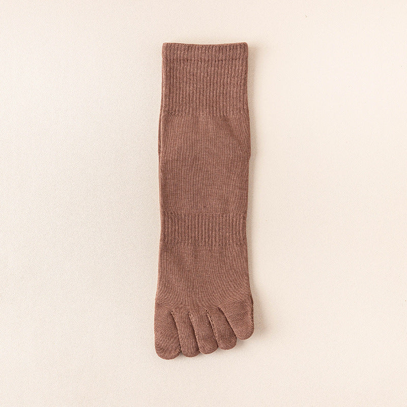 Sweat Absorbing Japanese Solid Five Toe Socks in brown color, perfect for sweat absorption and comfort.
