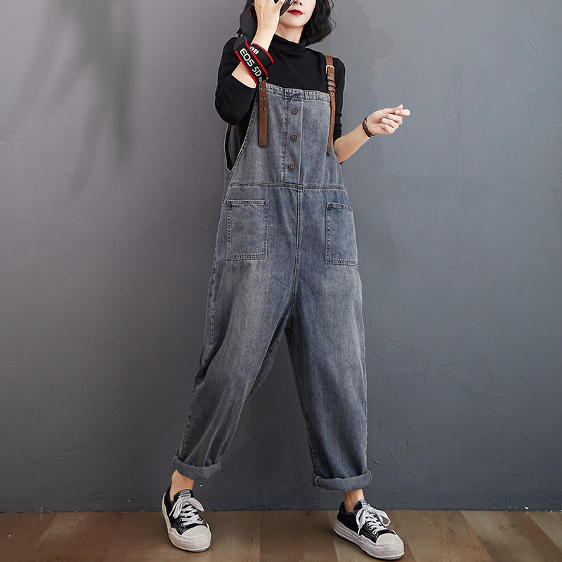 Women's Denim Washed Ninth Overalls