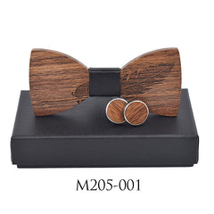 Business Leisure Feather Carving Wooden Tie Cuff Buckle Set