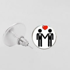 LGBT Pride Round Glass Stud Earrings Gay Lesbian Bisexual Transgender Jewelry Accessories
