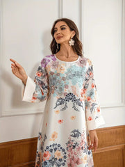 Elegant Floral Print Long Kaftan Dress