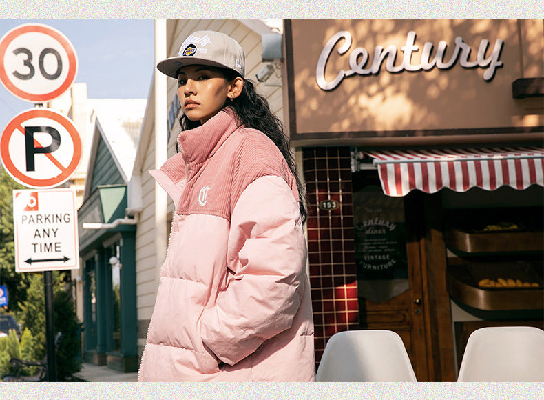 Men's Winter Corduroy Stitching Embroidery Cotton-padded Coat