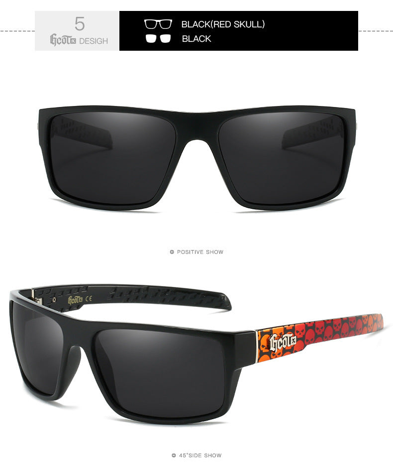 Hip Hop Fashion West Coast Polarized Sunglasses in black with red skull design, stylish for travel and driving.