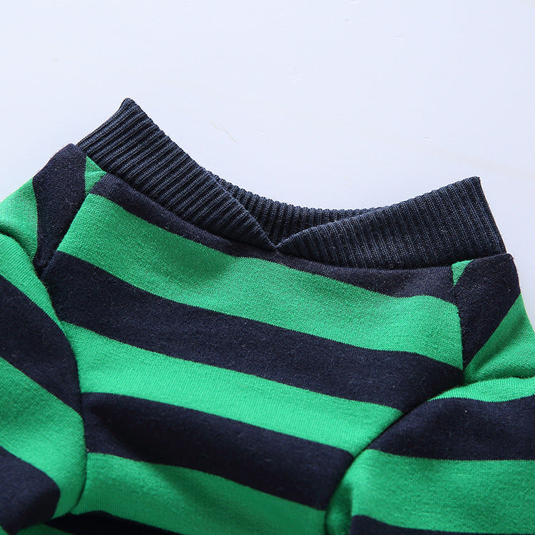 Fashion Personality Home Dog Clothes green and black striped fabric detail