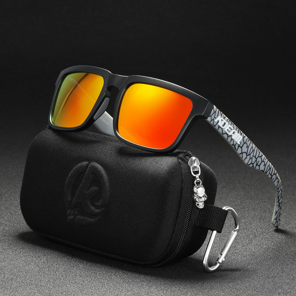 Men And Women Dazzling Color Polarized Sunglasses in a stylish case with mirrored lenses.