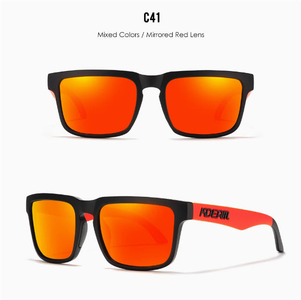 Men And Women Dazzling Color Polarized Sunglasses in mixed colors with mirrored red lens, stylish and protective eyewear.