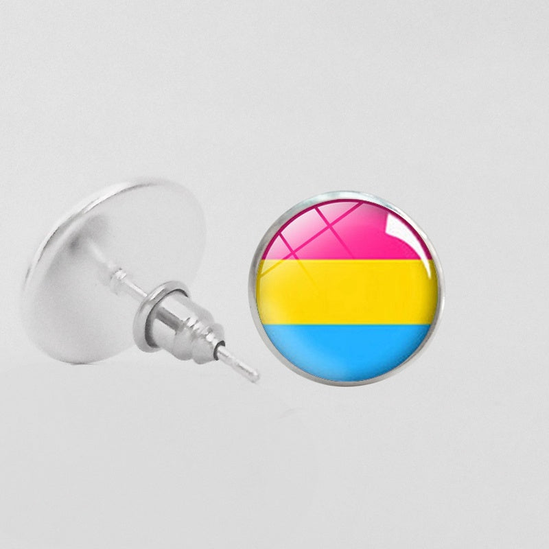 LGBT Pride Round Glass Stud Earrings Gay Lesbian Bisexual Transgender Jewelry Accessories