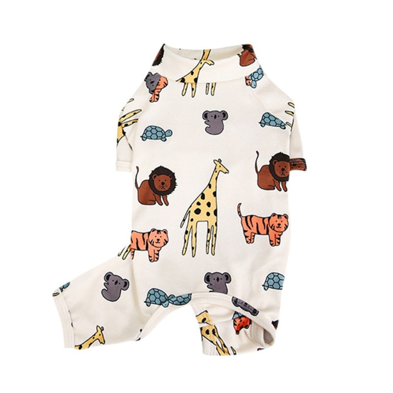 Cartoon Dog T-shirt Costume featuring cute animal prints on a cotton polyester fabric for pets.