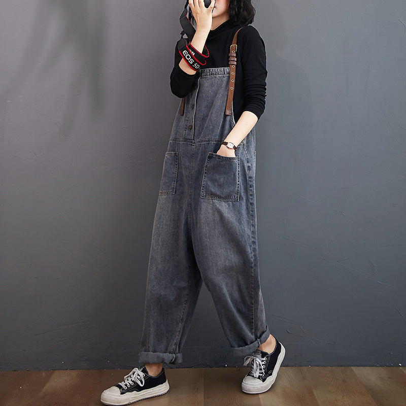 Women's Denim Washed Ninth Overalls