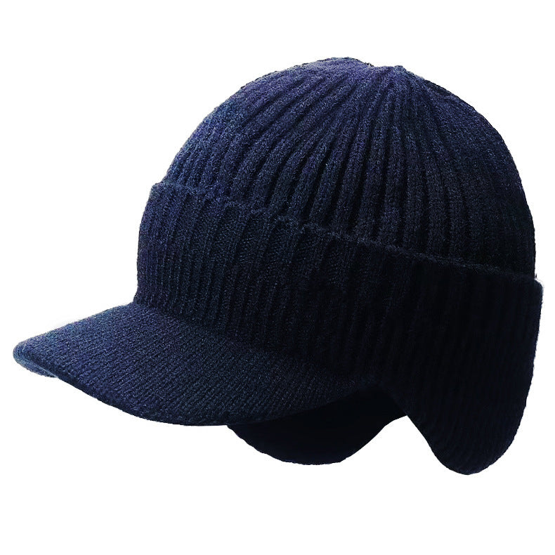 Warm Ear Protection Hat Men's Thickened Woolen Cap in navy blue, perfect for winter fashion and outdoor activities.