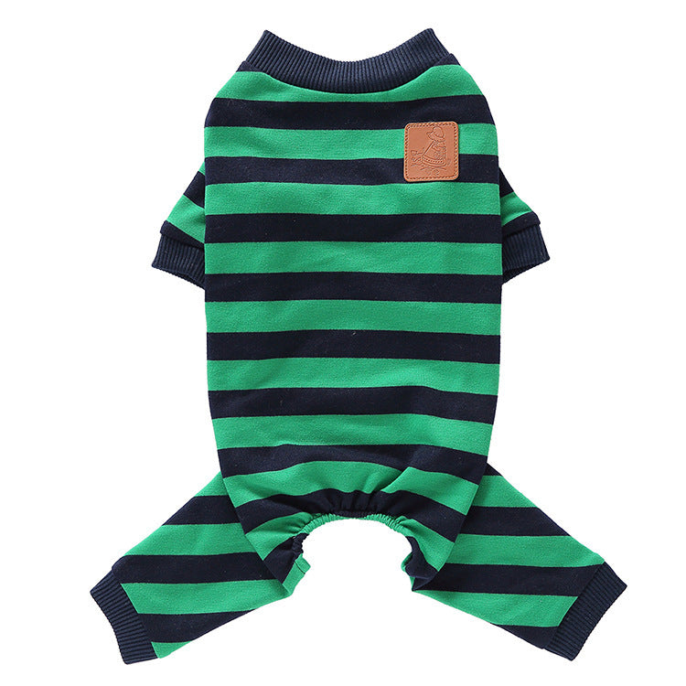 Fashion Personality Home Dog Clothes in green and navy stripes, perfect for stylish pets and festive occasions.