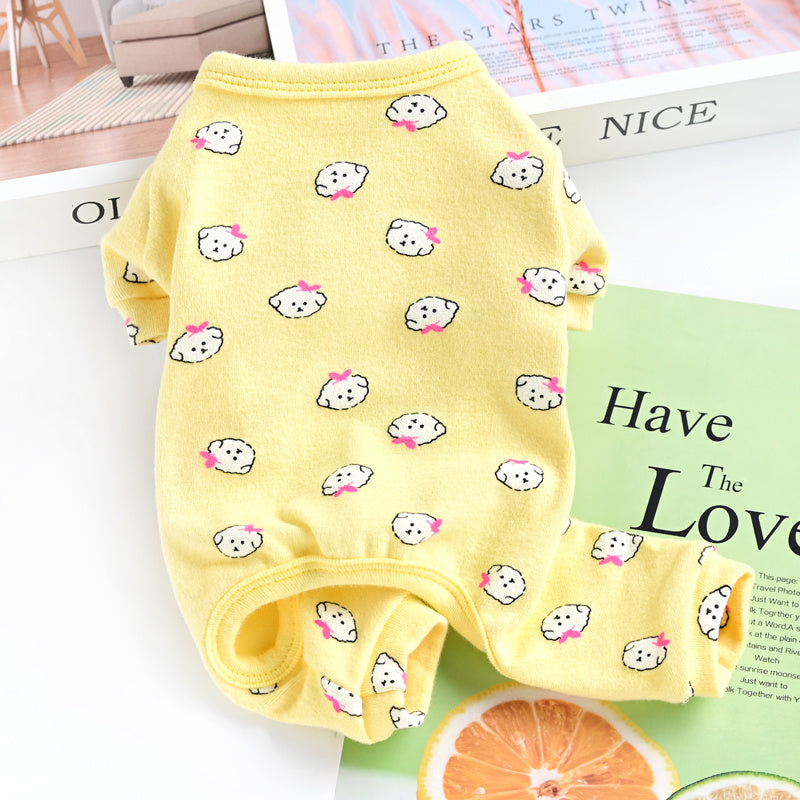 Cotton Cute Pet Pajamas Puppy Dog Clothes Spring And Autumn in yellow with cute animal prints
