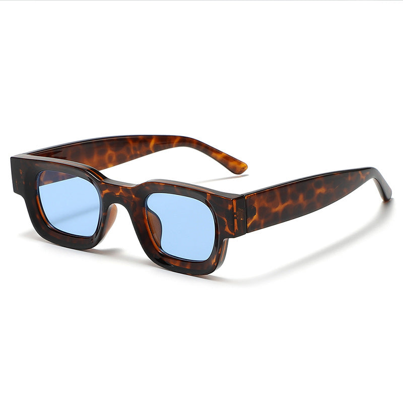 Retro Small Frame Sunglasses For Men in tortoiseshell with blue lenses, perfect fashion accessory.