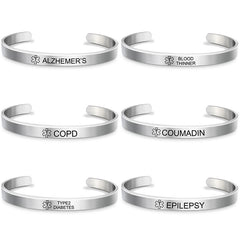 Fashion Silver Plated Medical Alert Cuff Bracelet EPILEPSY Diabetic Allergy Stainless Steel Bangle For Women Men