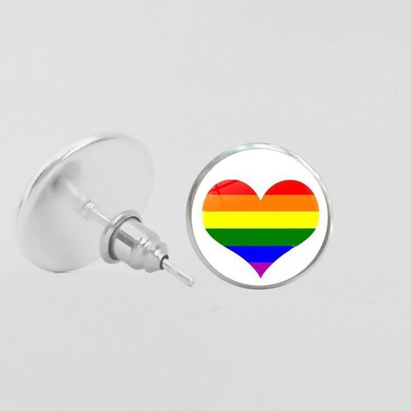 LGBT Pride Round Glass Stud Earrings Gay Lesbian Bisexual Transgender Jewelry Accessories