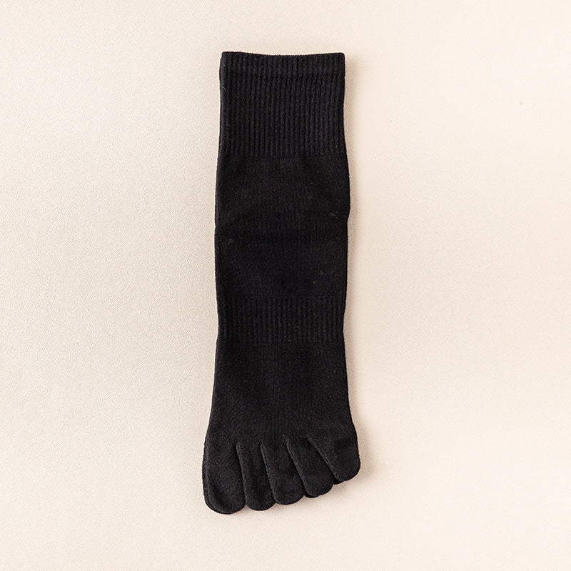 Sweat Absorbing Japanese Solid Five Toe Socks in black color, designed for comfort and sweat absorption.