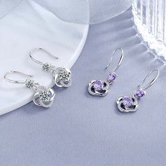 S925 Sterling Silver Earrings South Korea Elegant Long featuring white and purple diamonds on a stylish backdrop.