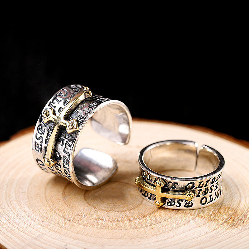 Character Thai S925 Silver Jewelry featuring a stylish cross ring design in silver and gold.