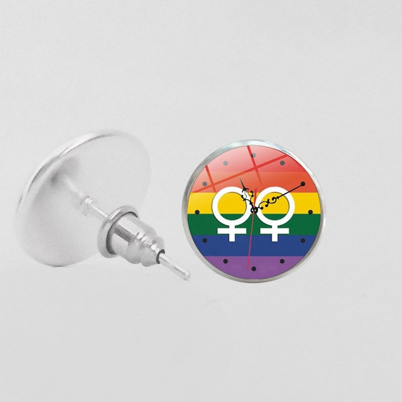 LGBT Pride Round Glass Stud Earrings Gay Lesbian Bisexual Transgender Jewelry Accessories