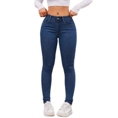 Skinny Stretch Feet Pants Jeans in blue denim, stylish street hipster pencil pants with a slim fit.