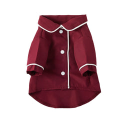 Pet Pajamas Dog Pajamas Small Dog Cat Clothing in wine red color with a classic collar design