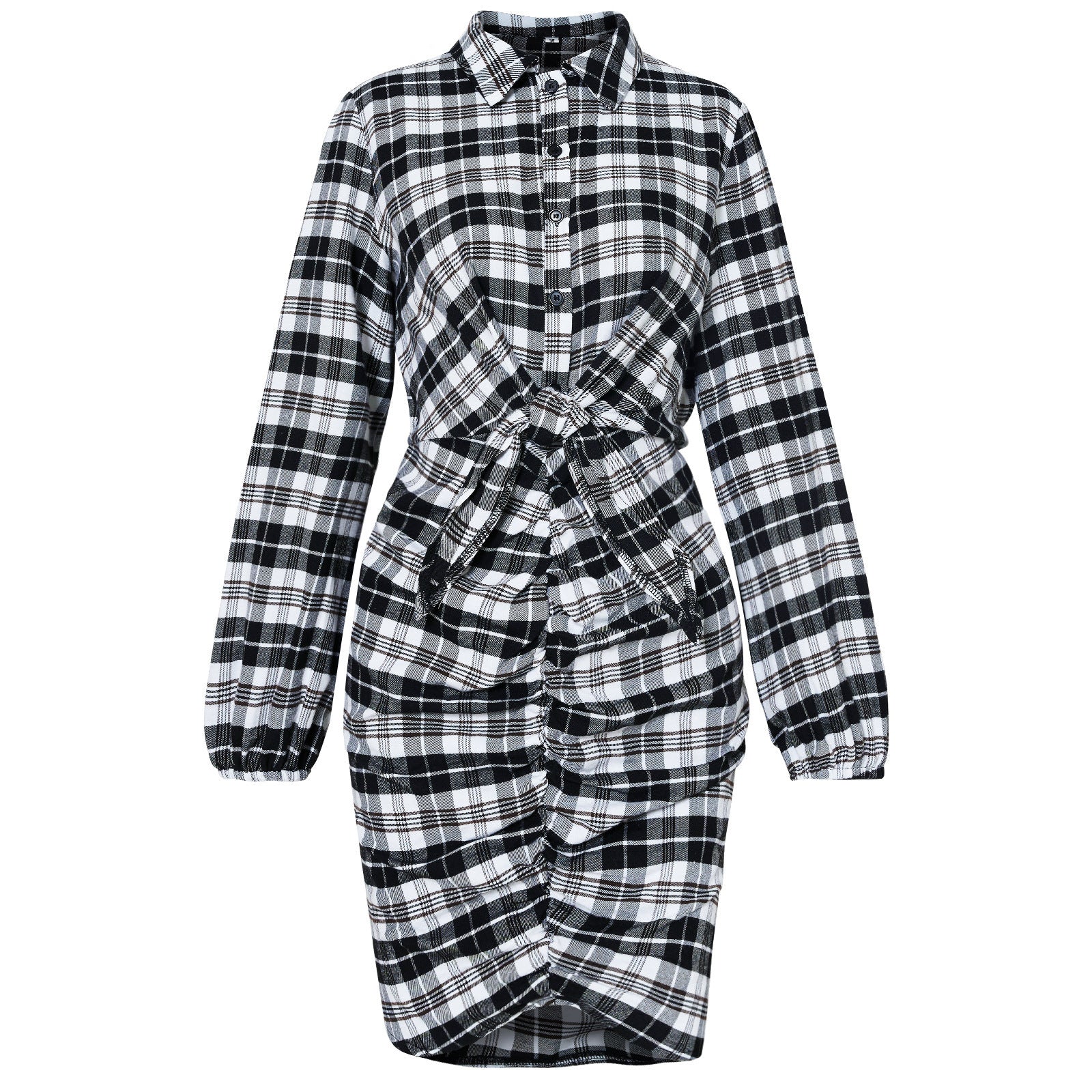 Women's Plaid Pack Hip One Step Lapel Shirt Dress