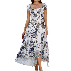 Printed Contrast Color Short Sleeve Dress Women's Clothing