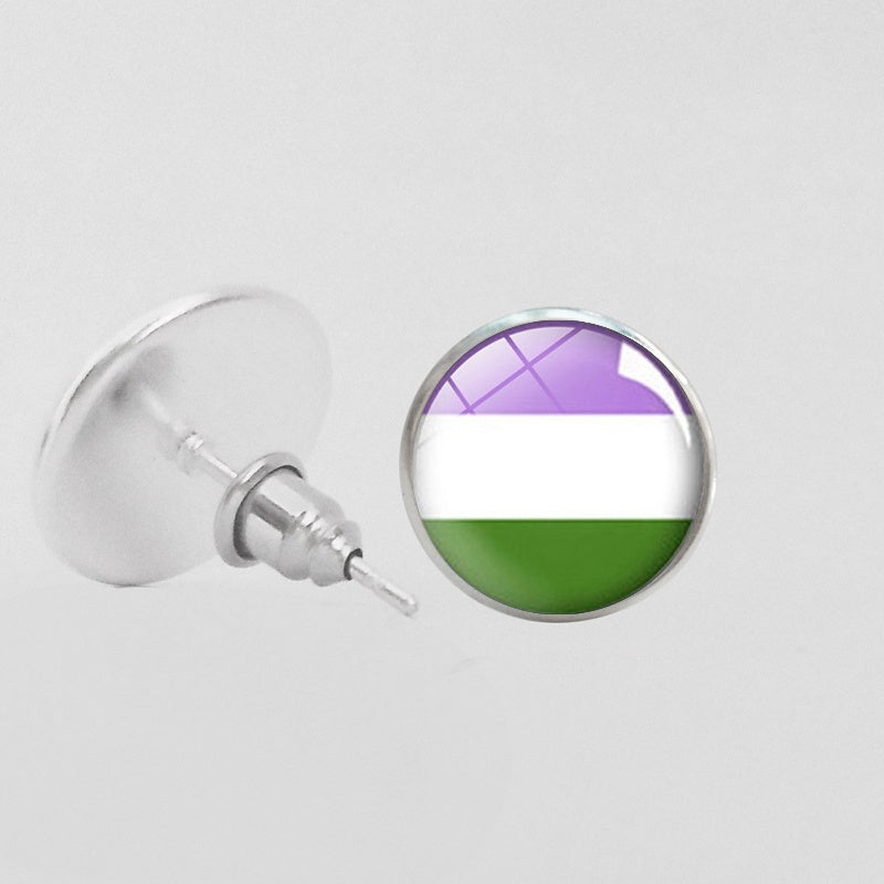 LGBT Pride Round Glass Stud Earrings Gay Lesbian Bisexual Transgender Jewelry Accessories
