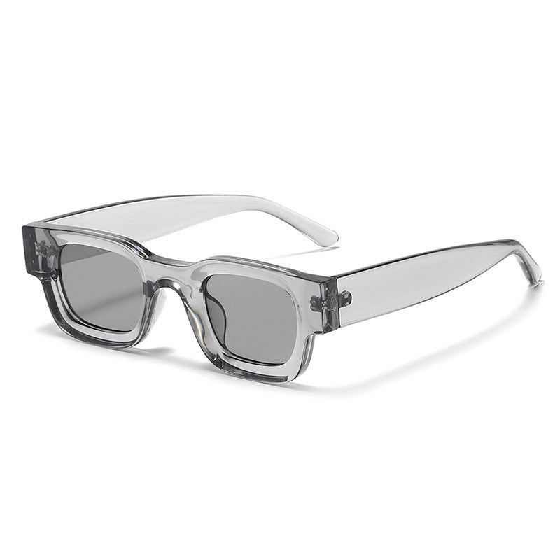Retro Small Frame Sunglasses For Men in transparent gray with black gray lens, perfect for fashion jewelry and Christmas gifts.