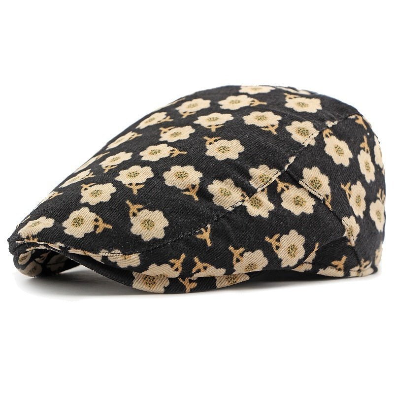 Personalized Ethnic Style Floral Beret Women's British Retro Corduroy