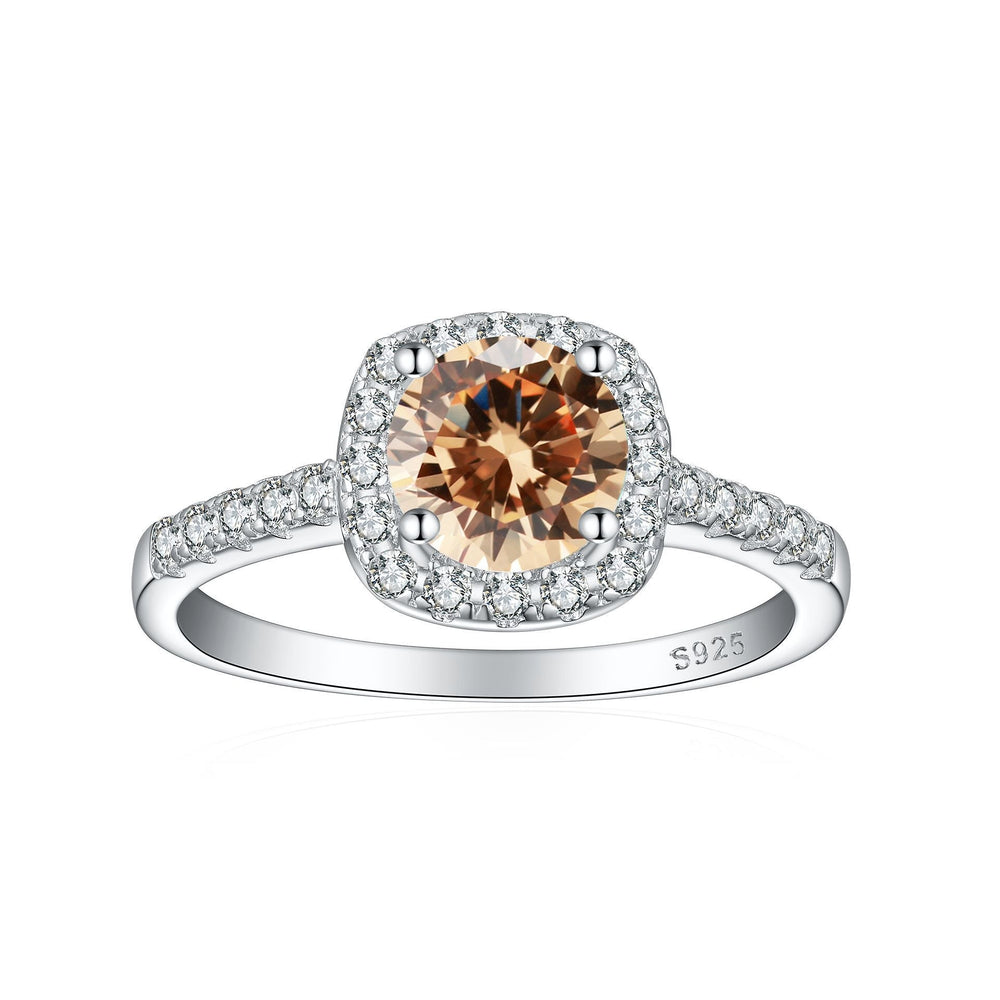 Crystal Colored Gems S925 Sterling Silver Ring For Women featuring champagne colored gemstone and geometric design.