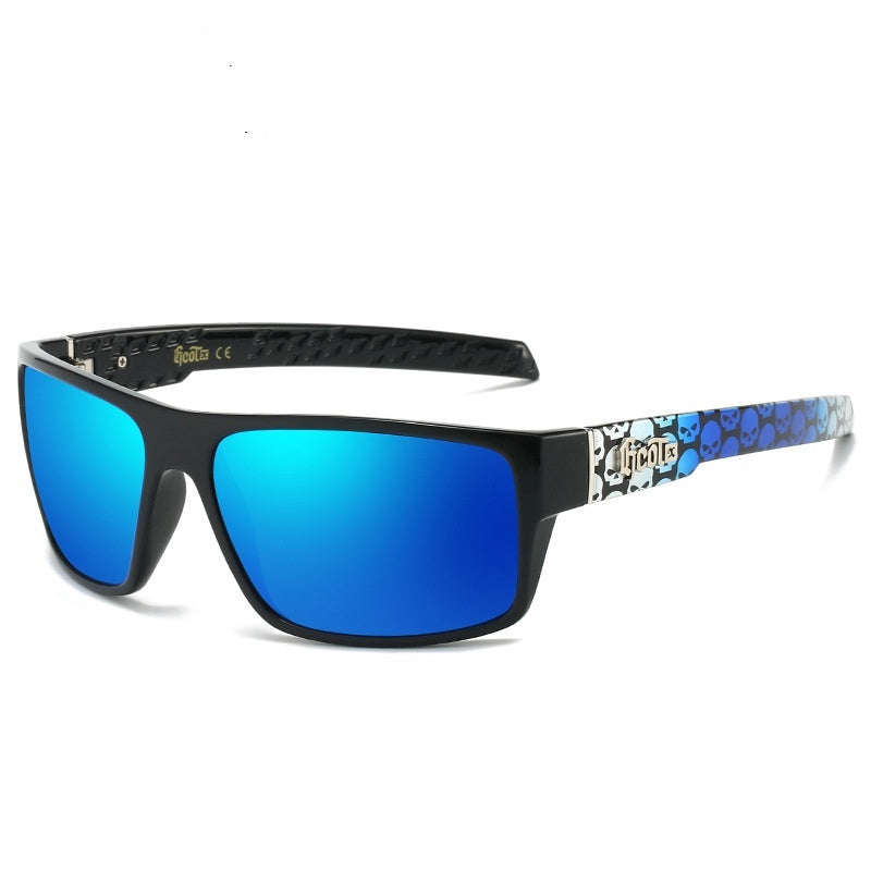 Hip Hop Fashion West Coast Polarized Sunglasses featuring blue lenses and stylish patterned arms.