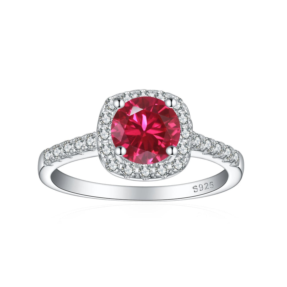 Crystal Colored Gems S925 Sterling Silver Ring For Women with a red corundum stone, elegant fashion jewelry.
