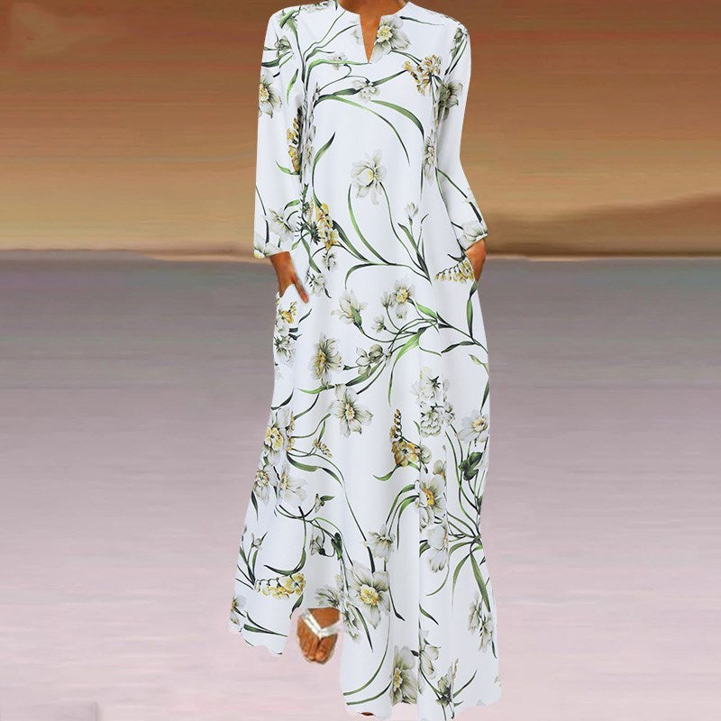 Women's Casual Long-sleeved Printed Dress