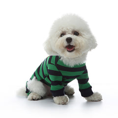 Fashion Personality Home Dog Clothes - Happy dog in green and black striped outfit, showcasing stylish pet attire for all occasions.
