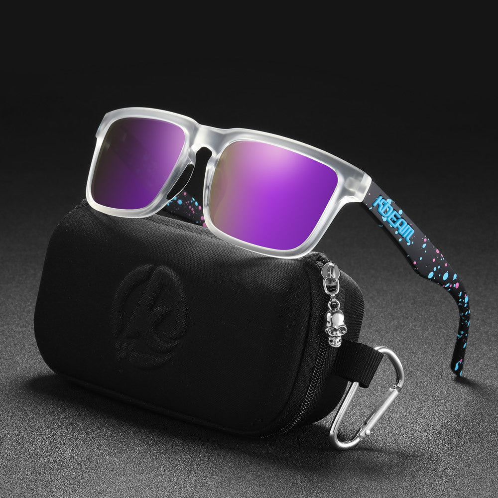 Men And Women Dazzling Color Polarized Sunglasses with case and purple mirror lenses