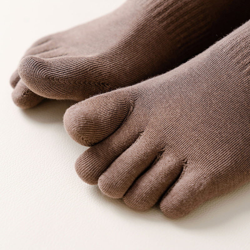 Sweat Absorbing Japanese Solid Five Toe Socks in brown color, showcasing the unique five toe design.