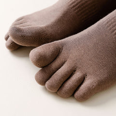 Sweat Absorbing Japanese Solid Five Toe Socks in brown color, showcasing the unique five toe design.